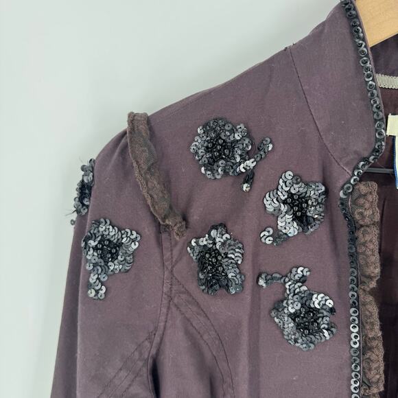 Anthropologie Odille Sequin Embellished Plum Lace Trim Jacket Size 6 - Picture 4 of 4